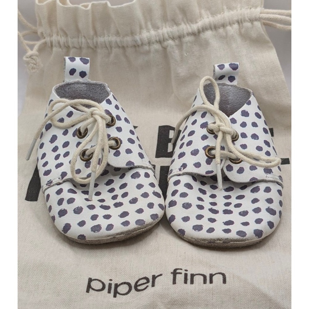 Piper Finn Baby Moccasins Size 3 Purple Polka Dot Leather Shoes + Bag
